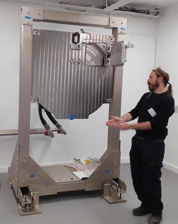 Ben Phoenix, Technical Manager at the University of Birmingham, showcasing the high flux accelerator target station